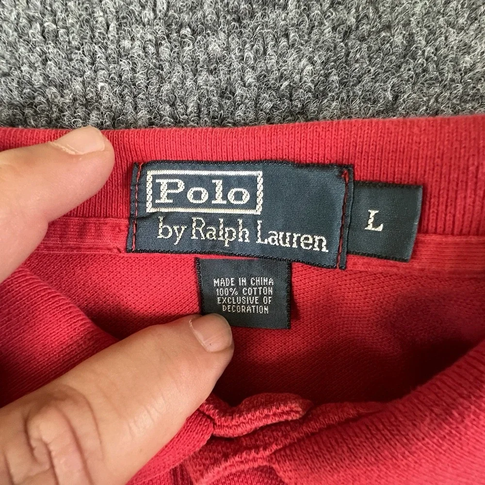 POLO‎ BY RALPH LAUREN Shirt  MEN'S Large RED Short Sleeve POLO Blue Pony vintage